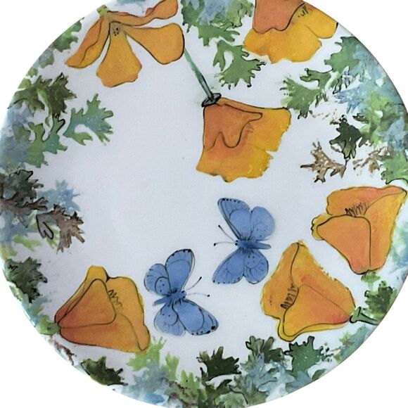 Rainbow Gate Santa Fe New Mexico Floral Plate Handmade Poppies Butterflies 10.5” - Picture 8 of 10